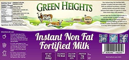 Instant Fortified Nonfat Milk Powder Jar 2 Pound / 900 GMS Jar (28+ Servings) - Proudly Made in America - Healthy Nourishing Essentials by Green Heights - Image 2